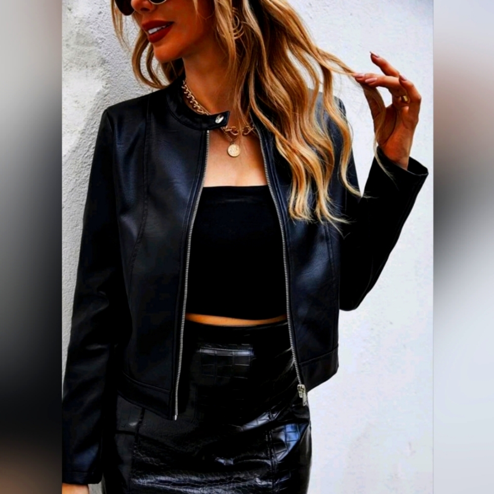 PU Black Leather Jacket (NWOT)